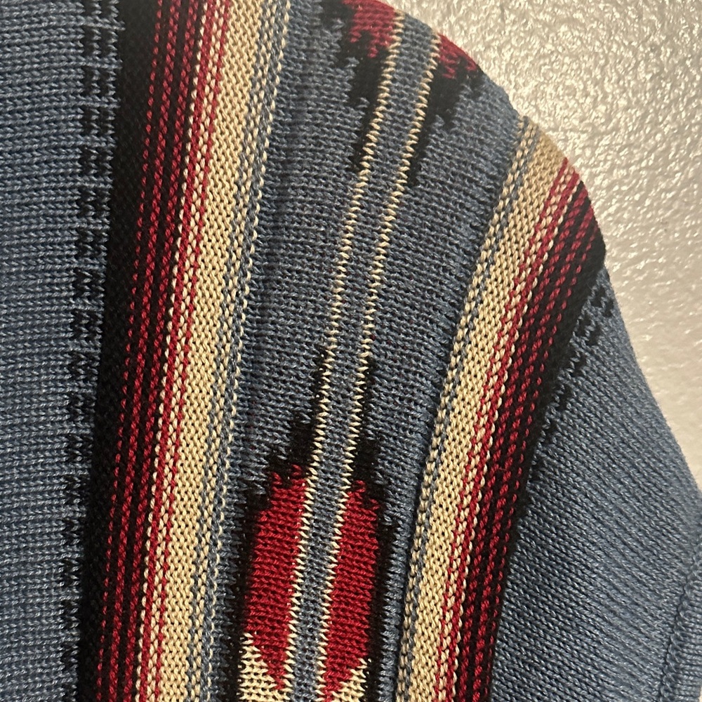 Chaps Blue Southwestern Open-Front Vest with Red Accents - Picture 8 of 12